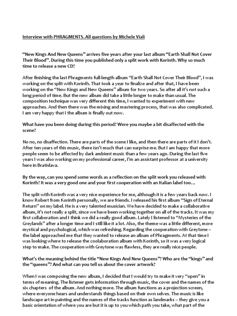Interview With Phragments (Darkroom Magazine) PDF Albums Musical