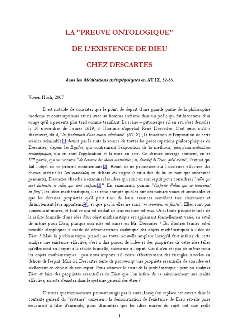 Preuve Ontologique de l'Existence de Dieu