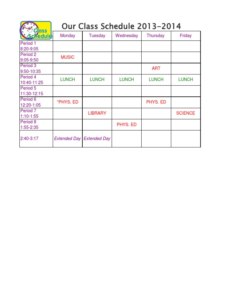 2013-2014 Class Schedule Overview | PDF