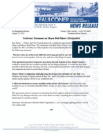 Faulconer Statement On Mayor Bob Filner's Resignation: For Immediate Release