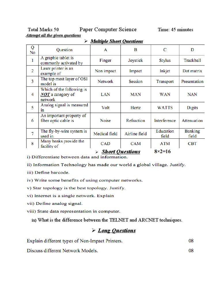 Computer Science Exam Paper | PDF | Computers