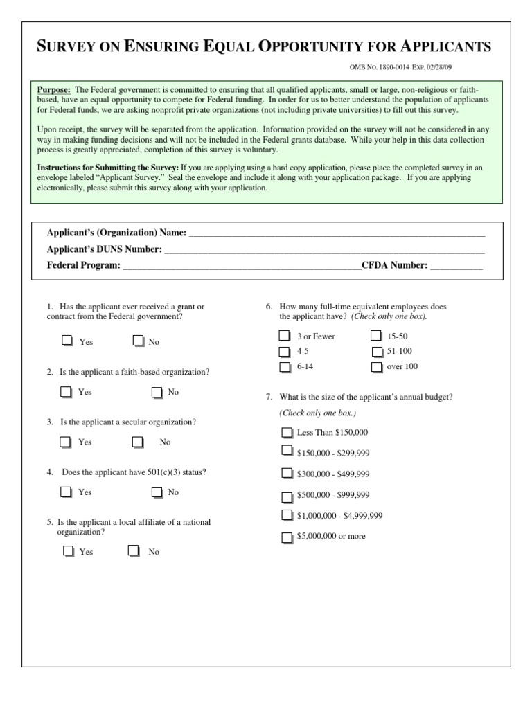 Federal Grant Applicant Survey Form | PDF | Office Of Management And ...