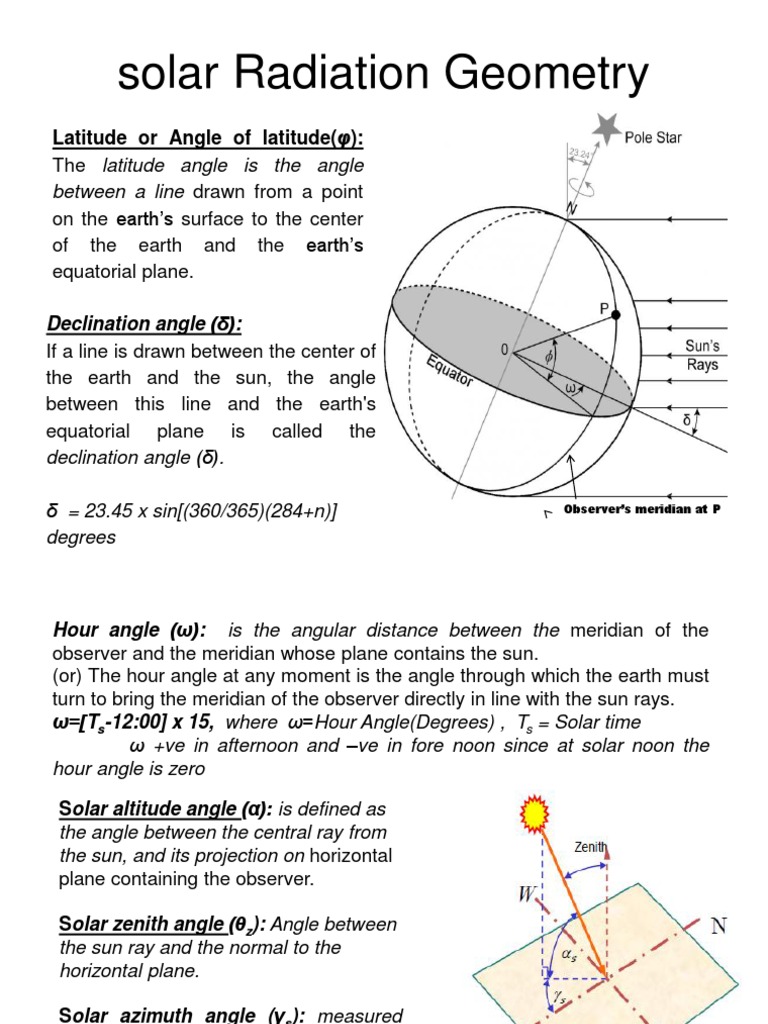 Solar Radiation Geometry | PDF | Angle | Latitude