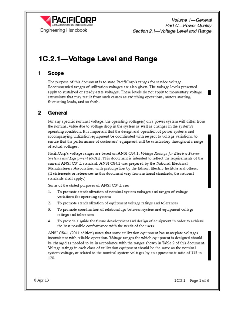 Ansi c84 1 voltage level and range pdf mains electricity electric