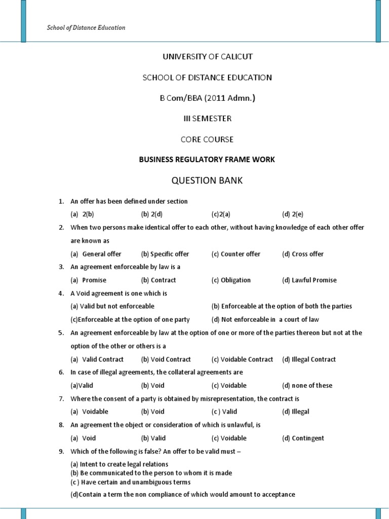 Business Regulatory Framework Offer And Acceptance Legal Ethics