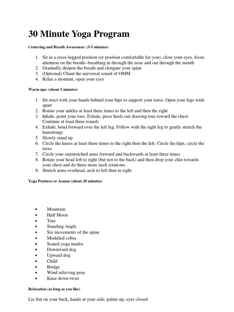 30-Minute Beginner Yoga Routine | PDF