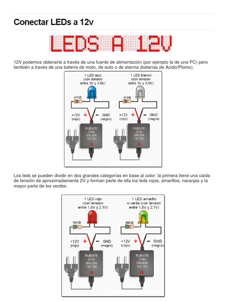 Conexión de LEDs a 12V: Guía Práctica | PDF | Diodo emisor de luz ...