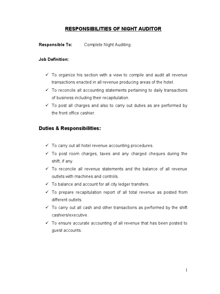 Job Description Night Auditor
