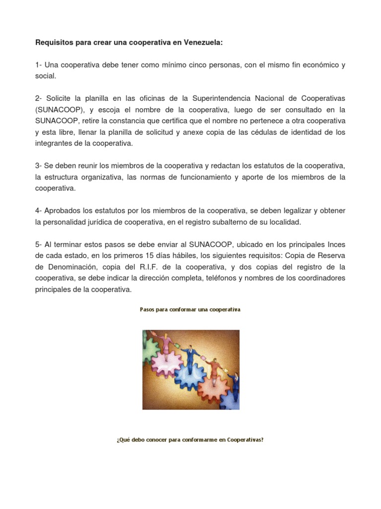 Requisitos para Crear Una Cooperativa en Venezuela | PDF | Cooperativa ...