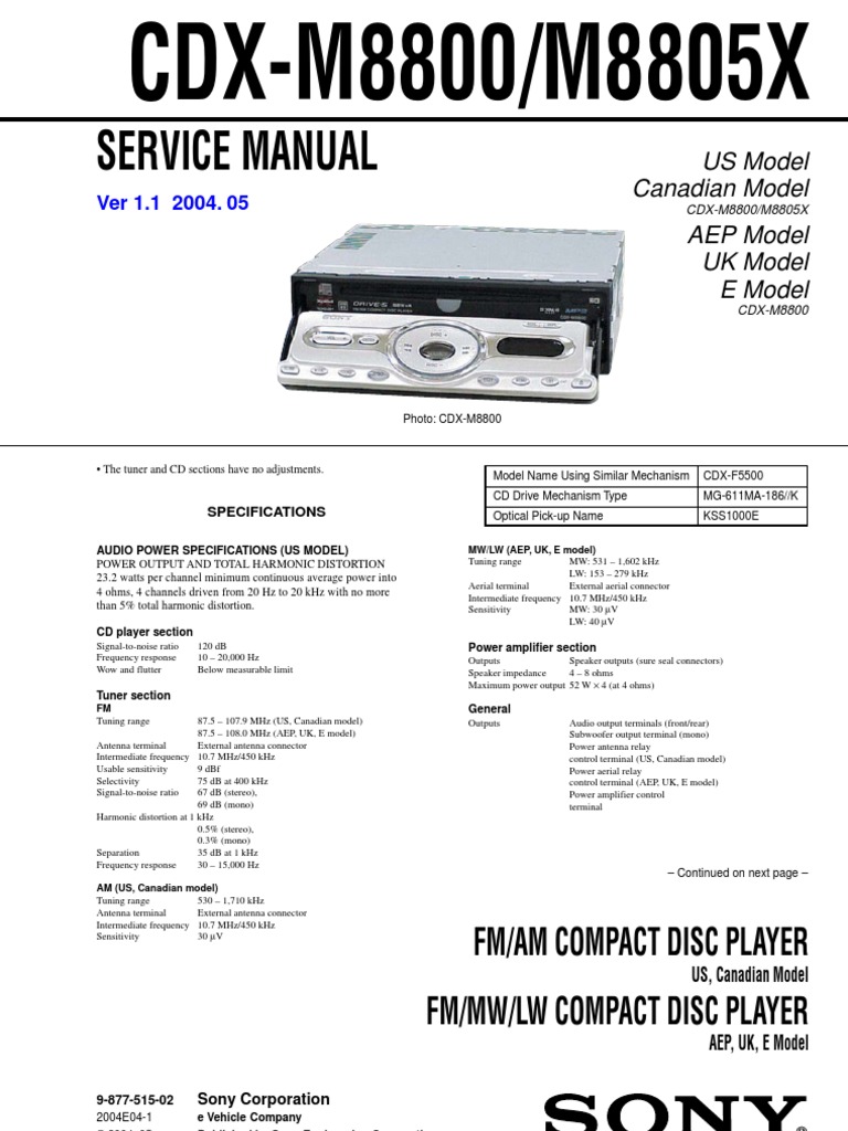 Sony - CDX M8800 M8805X | PDF | Antenna (Radio) | Hertz