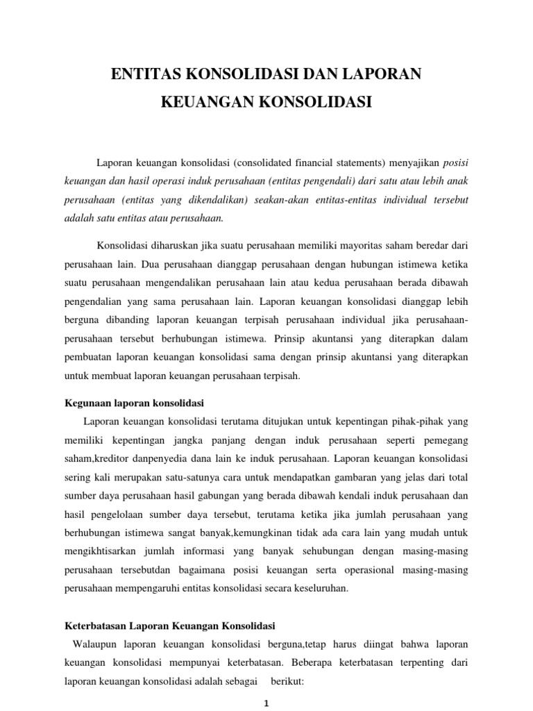 Entitas Konsolidasi Dan Laporan Keuangan Konsolidasi