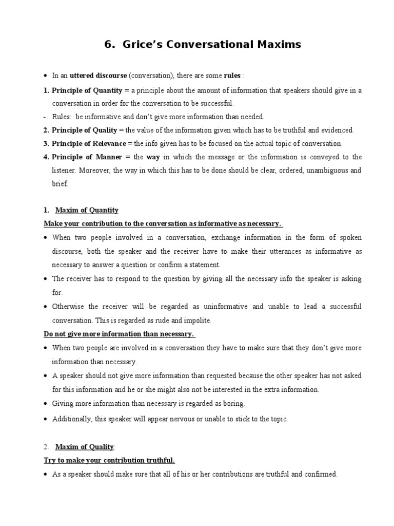 Grice’s Conversational Maxims | Human Communication | Psychological ...
