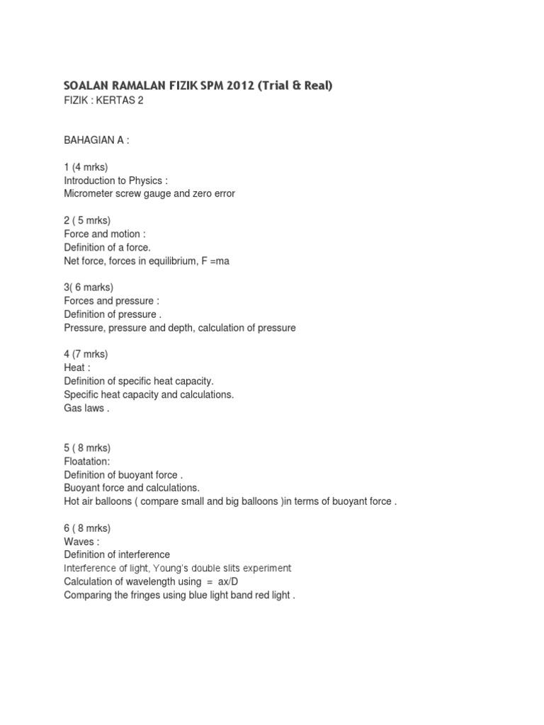 Soalan Ramalan Fizik Spm 2012  Light  Electric Current