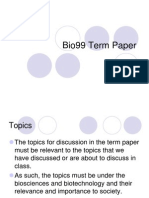 Bio99 Term Paper and Oral Presentation