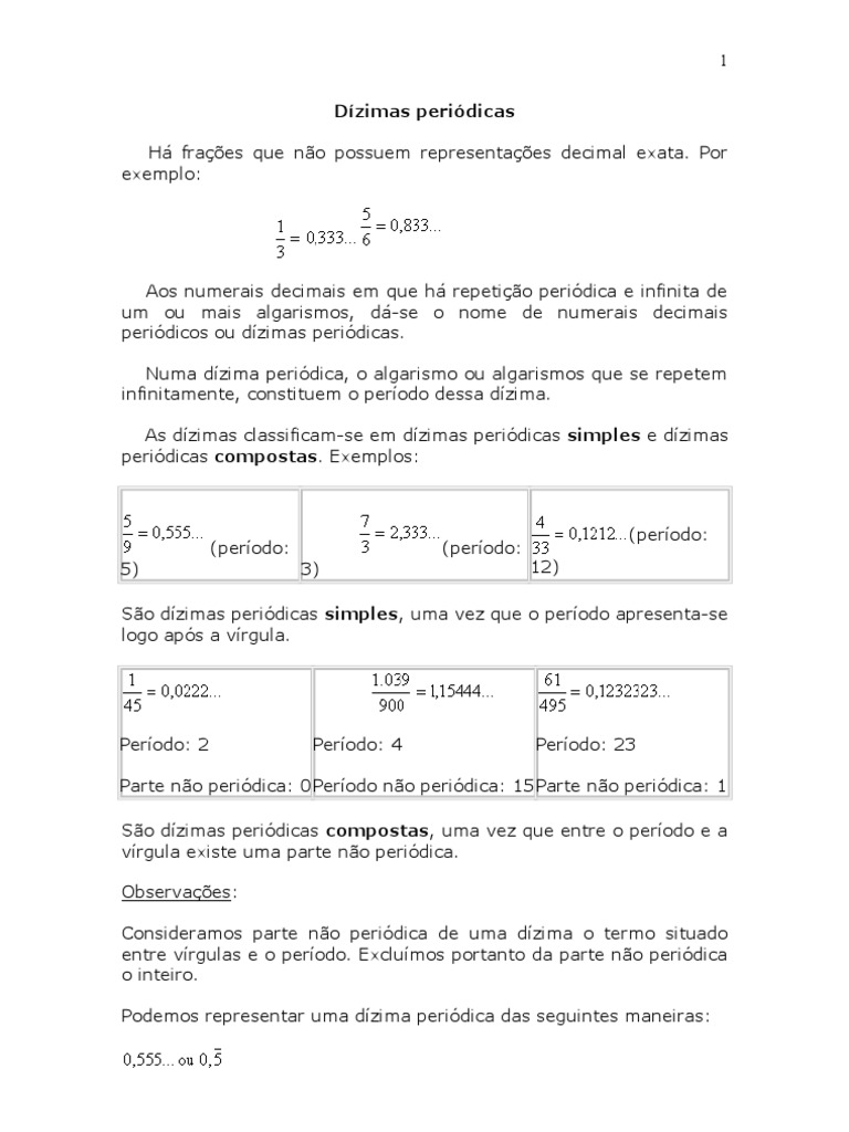 Dízimas Periódicas | PDF | Fração (Matemática) | Número racional