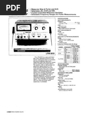 LFM-3610 Wow and Flutter Meter Specs | PDF | Science & Mathematics