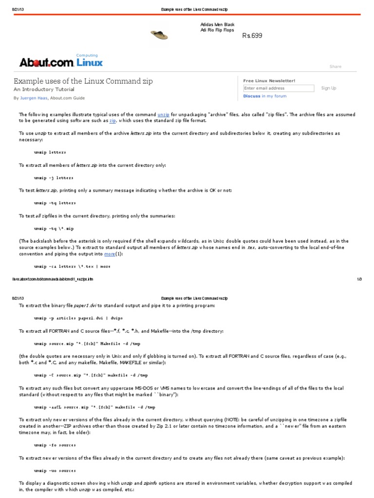 Example Uses of The Linux Command Unzip | PDF | Zip (File Format) | C ...