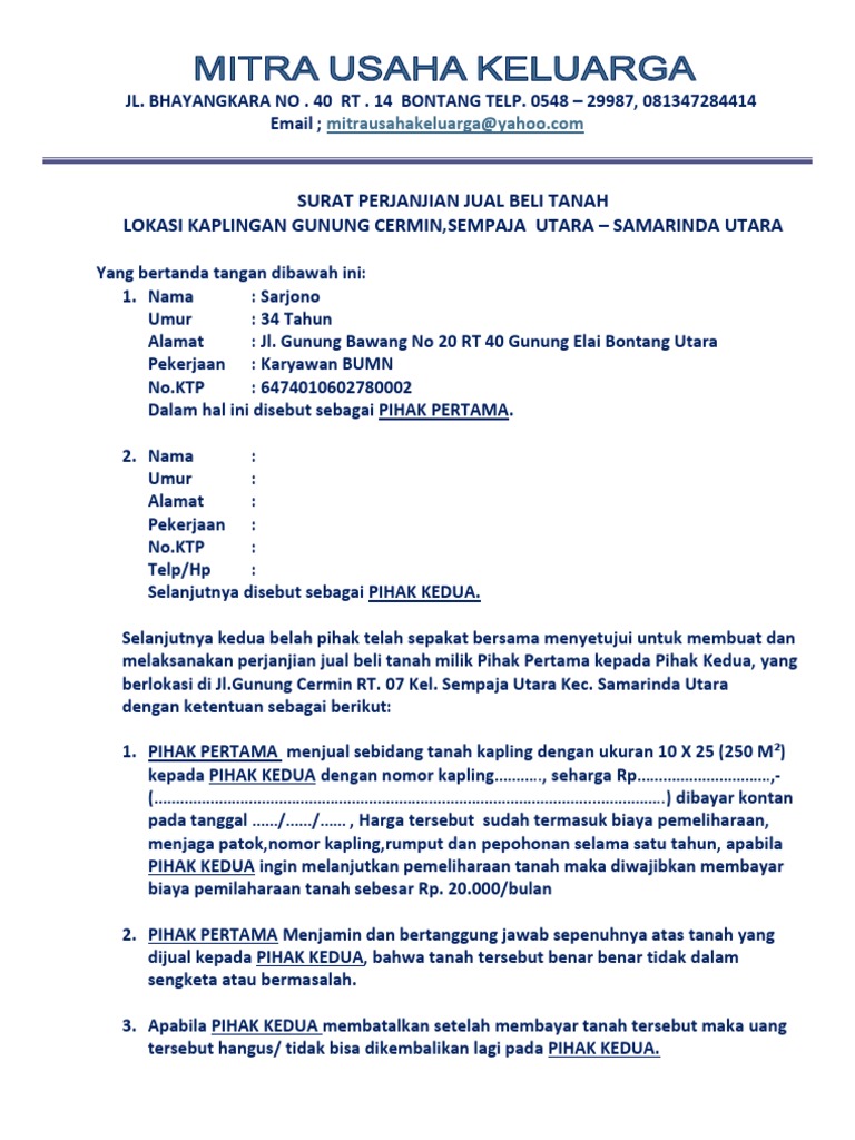 Surat Perjanjian Kontan Bontang