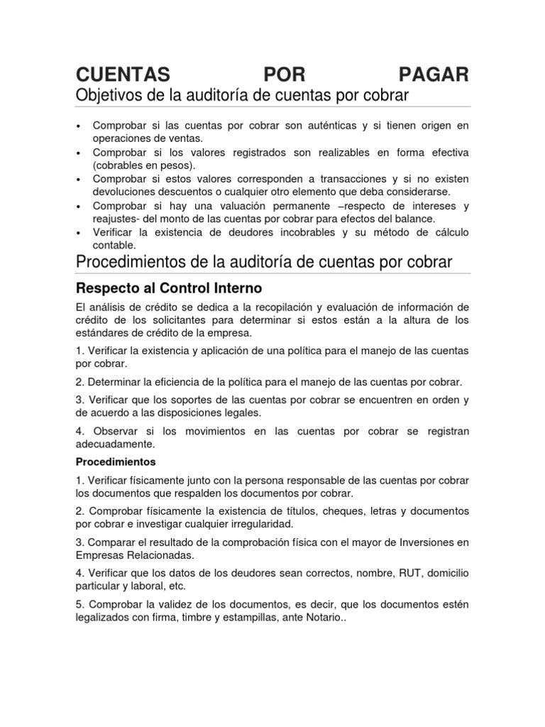 Objetivos y Procedimientos Cuentas por Pagar | PDF