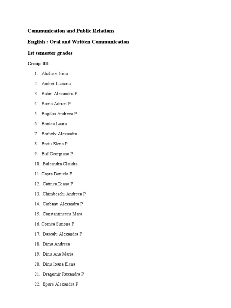 1st Semester Communication Grades | PDF