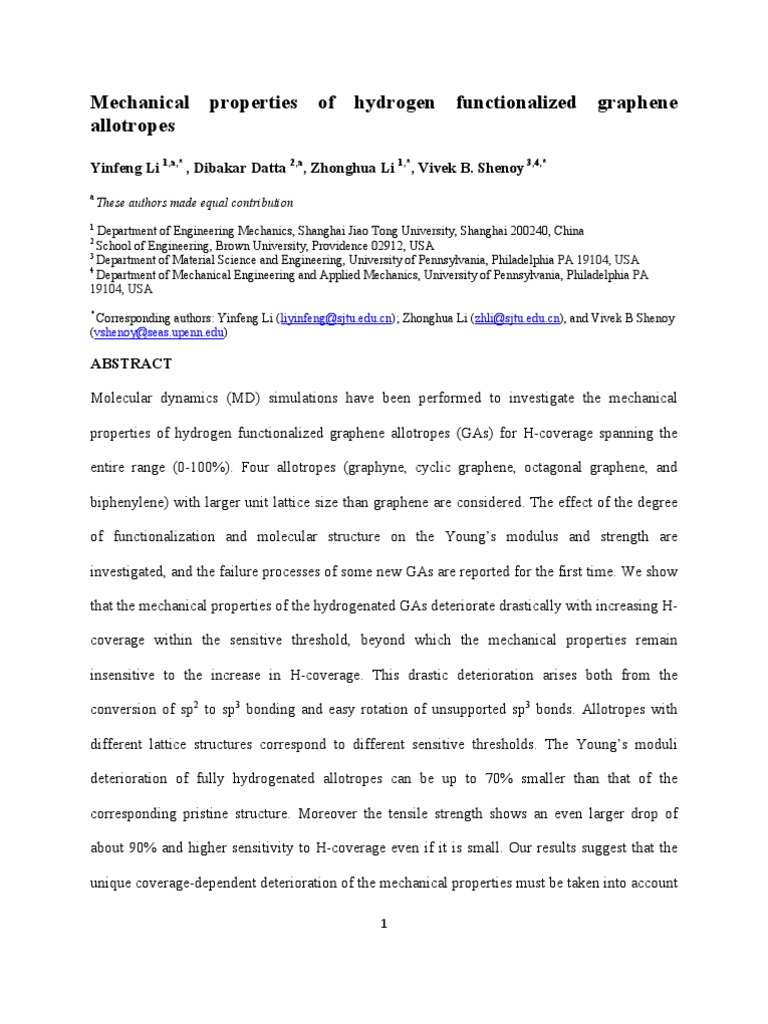Mechanical Properties Hidrogen | PDF | Graphene | Strength Of Materials