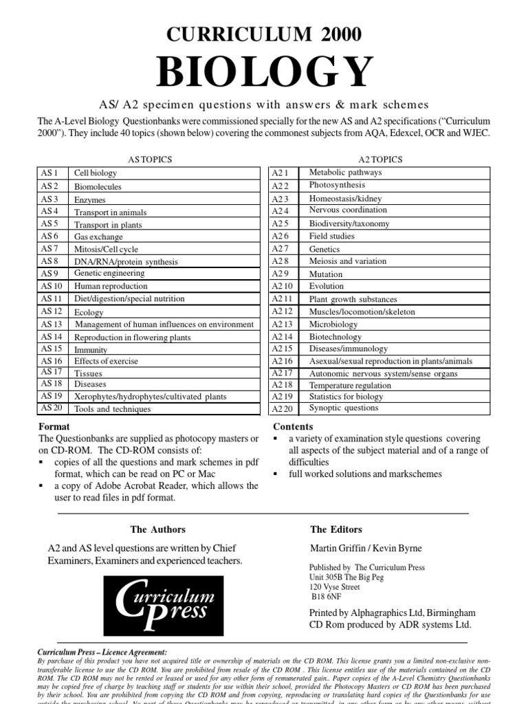 AS & A2 Biology Speciment Question Sheets Topic List | Genetics | Biology