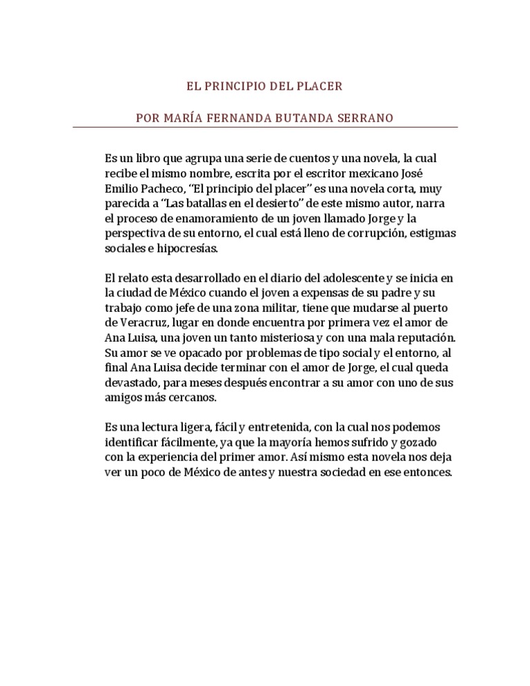 Reseña EL PRINCIPIO DEL PLACER