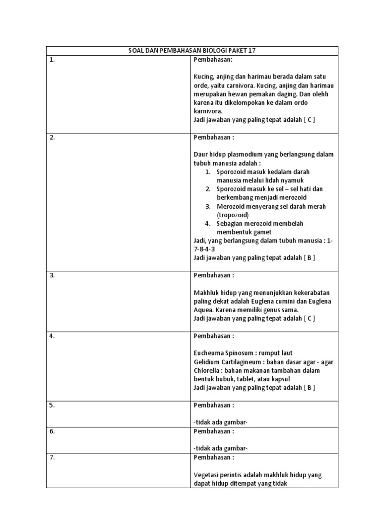 Soal Dan Pembahasan Biologi Paket 17