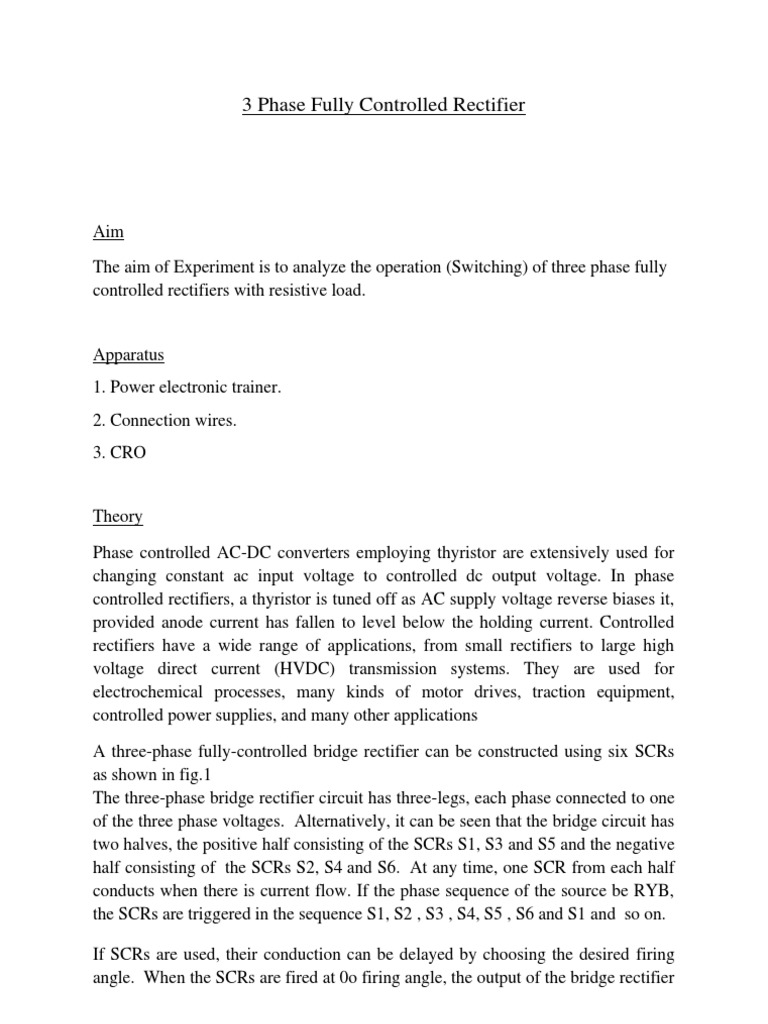 Three-Phase Fully Controlled Rectifier | PDF | Rectifier | Power (Physics)