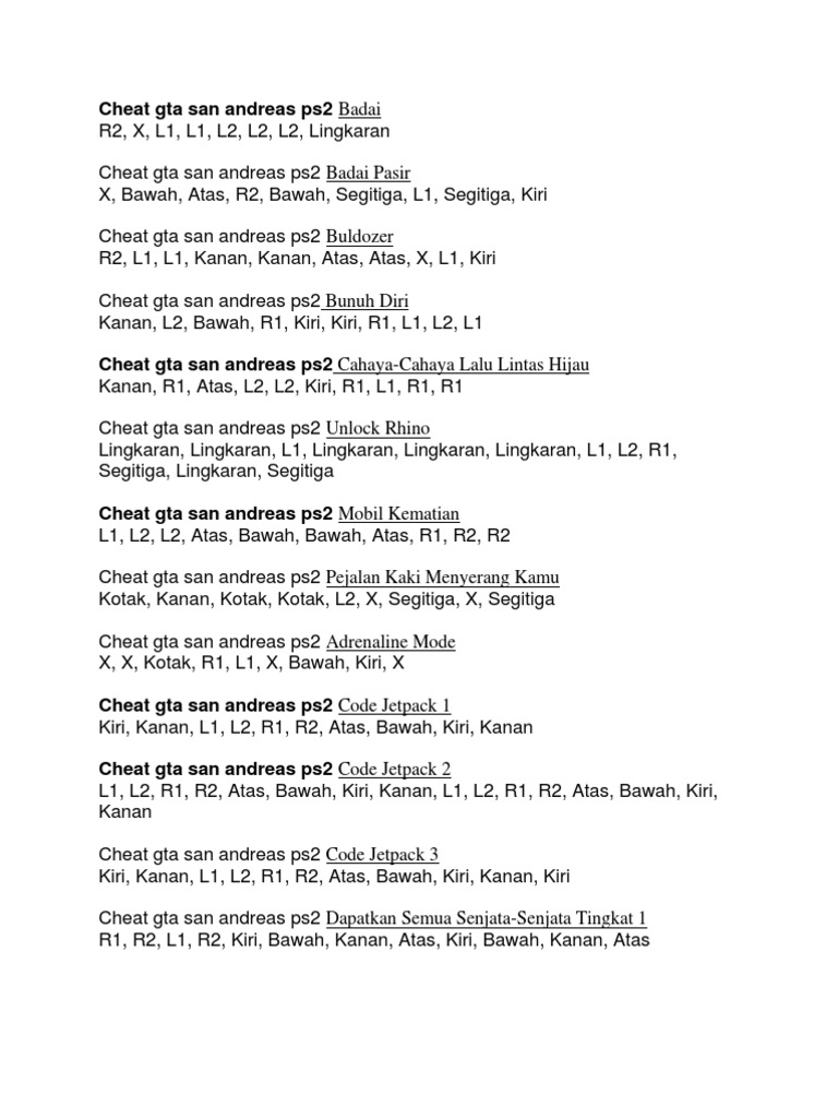 Cheat Gta San Andreas Ps2