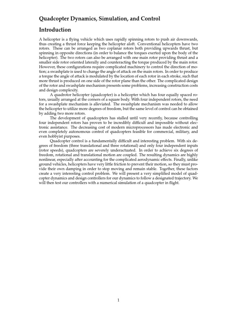 Quadcopter Dynamics and Control Analysis | PDF