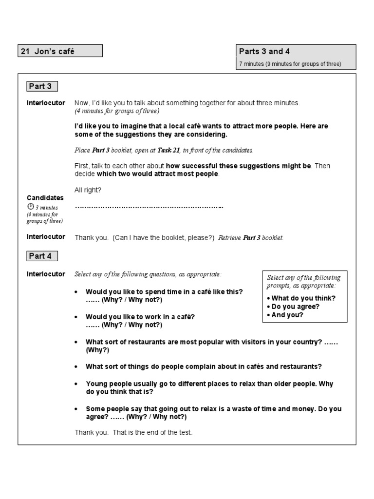 FCE Speaking Parts 3 & 4 Guide | PDF
