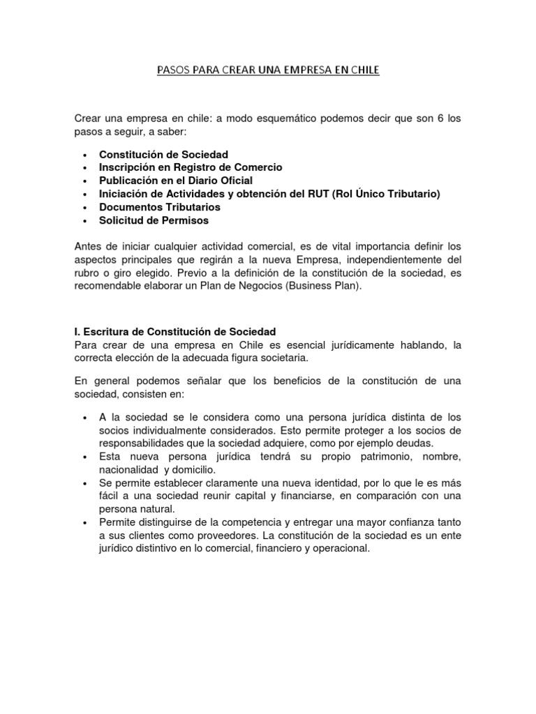 Pasos para Crear una Empresa en Chile | PDF | Compañía de ...