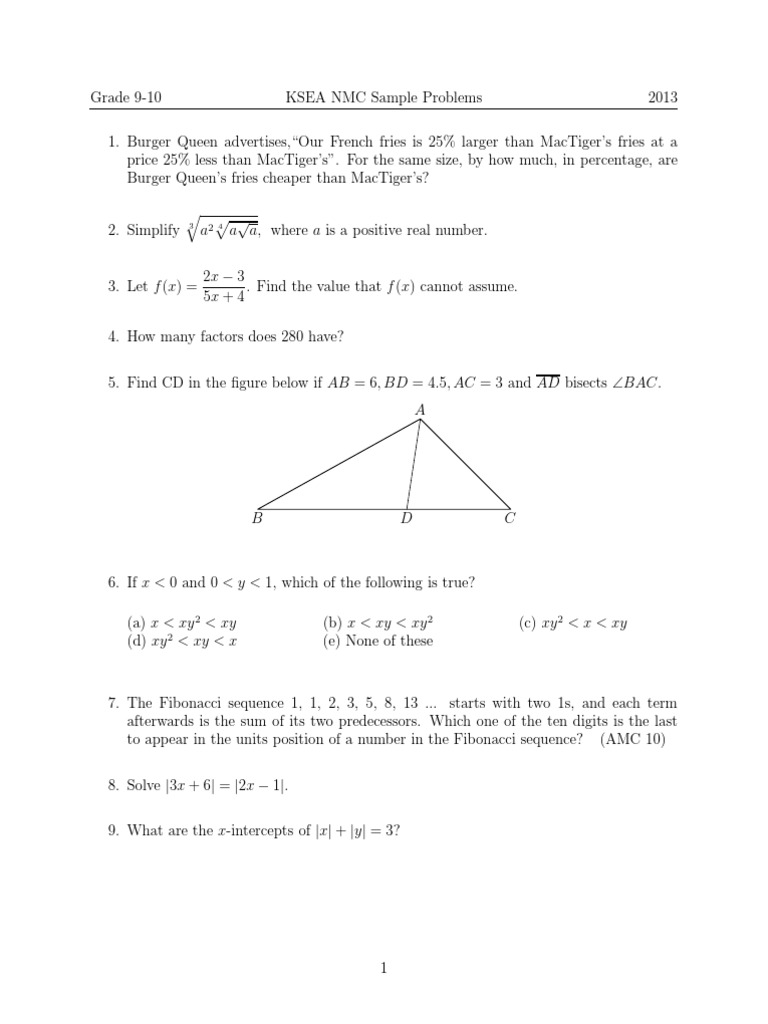 Grade 10 Problems | PDF