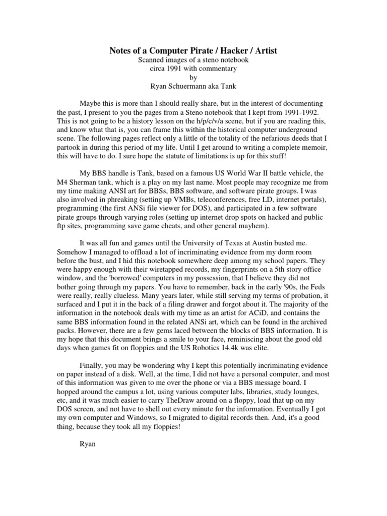Notes of A Computer Pirate / Hacker / Artist | PDF | Operating System ...