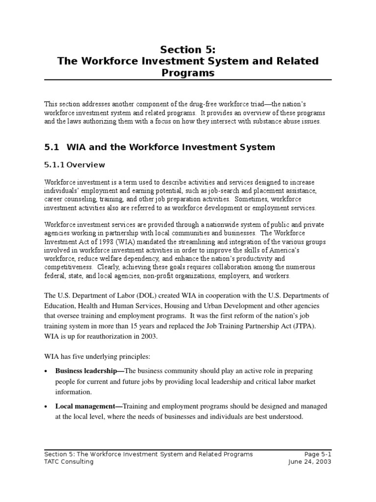 Department of Labor: Wia | PDF