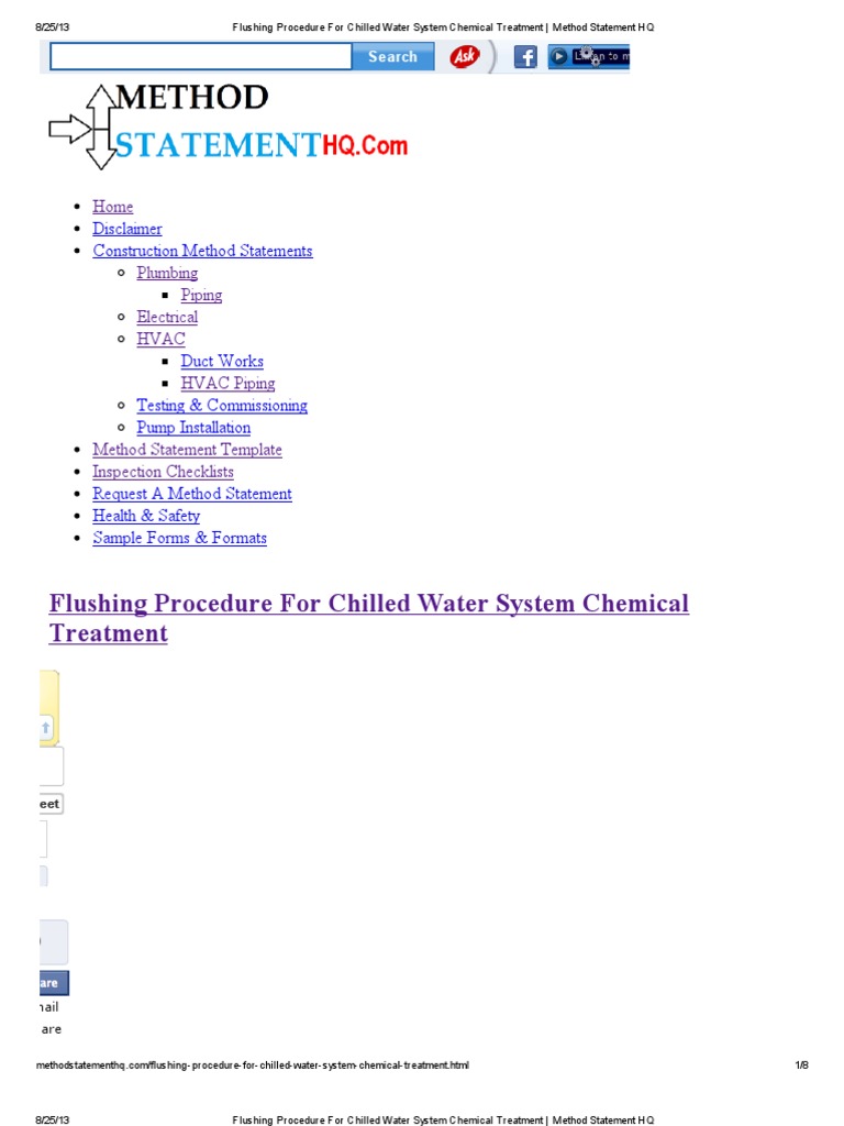 Flushing Procedure for Chilled Water System Chemical Treatment Method