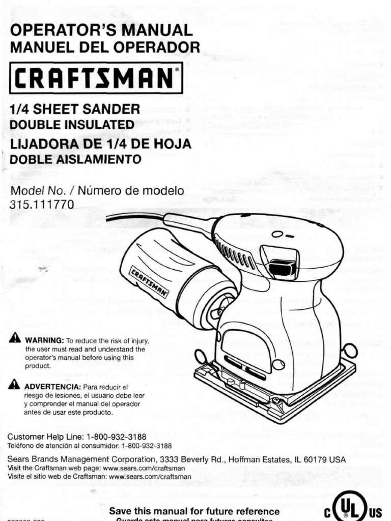 Craftsman Sheet Sander Model 315.111770 PDF Electricity Nature