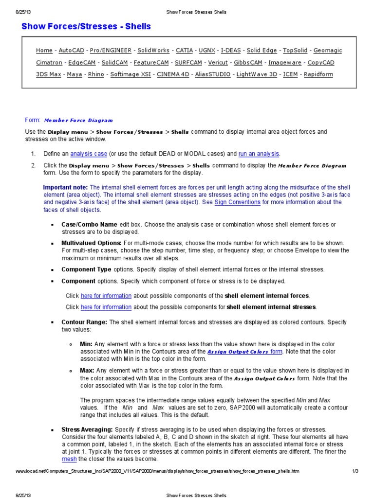 SAP2000 Shell Forces and Stresses Guide | PDF | Contour Line | Stress ...