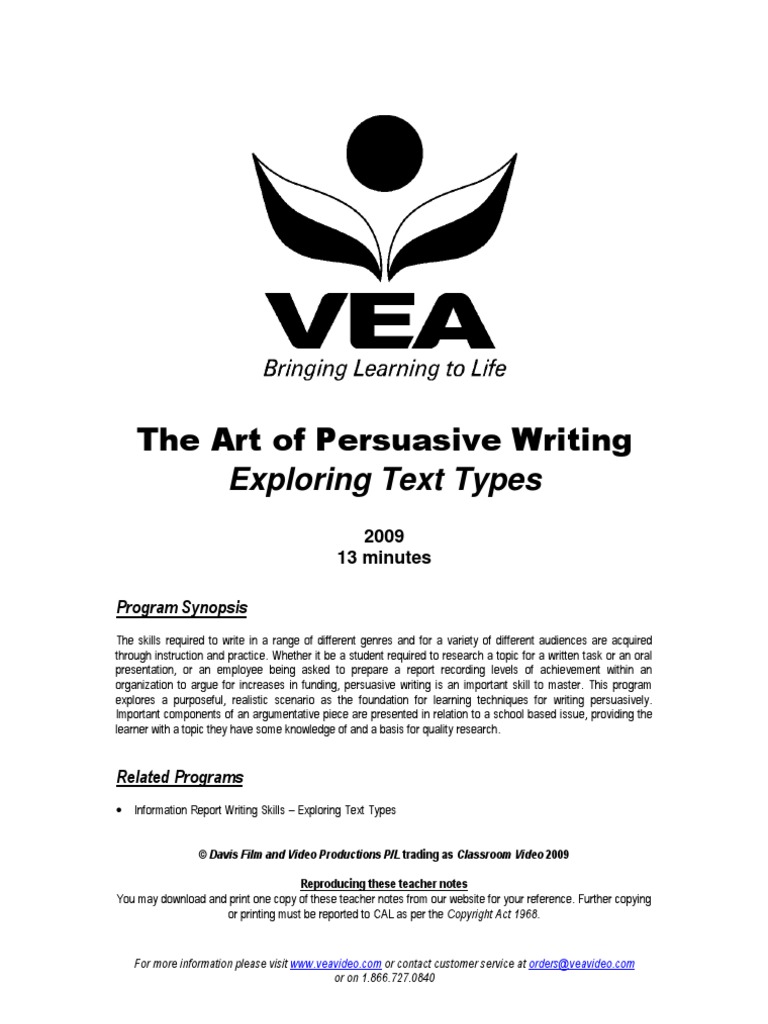 The Art of Persuasive Writing: Exploring Text Types | PDF | Persuasion ...
