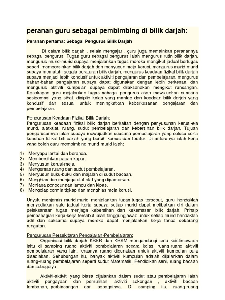 Lima Peranan Guru Sebagai Pembimbing Di Bilik Darjah  PDF