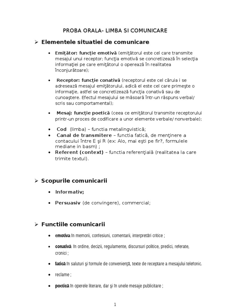 Proba Orala - Bac Romana | PDF