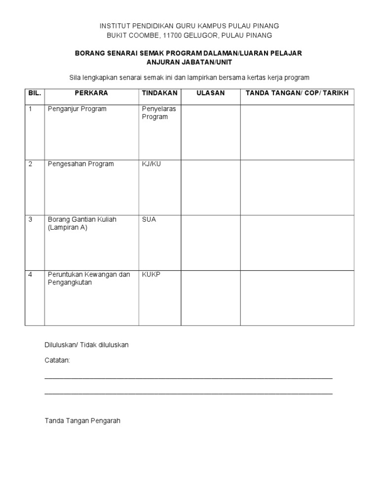 Senarai Semak Program Pelajar | PDF