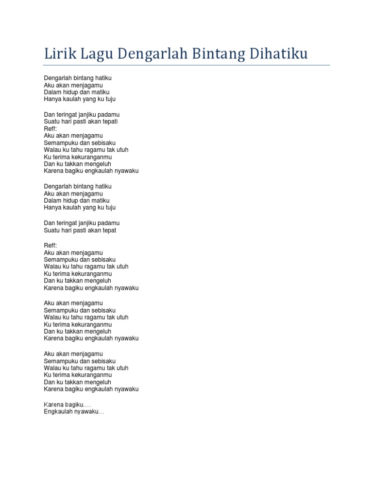 Lirik Lagu Dengarlah Bintang Dihatiku