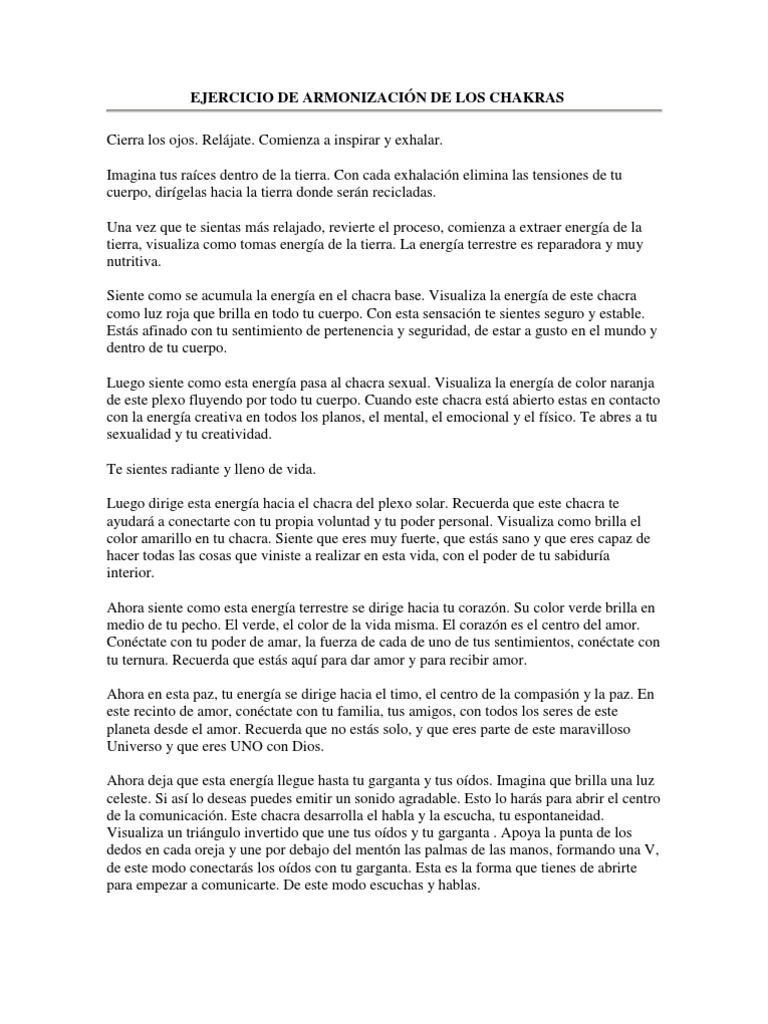 Ejercicio de Armonización de Los Chakras | PDF | Ejercicio físico | Amor