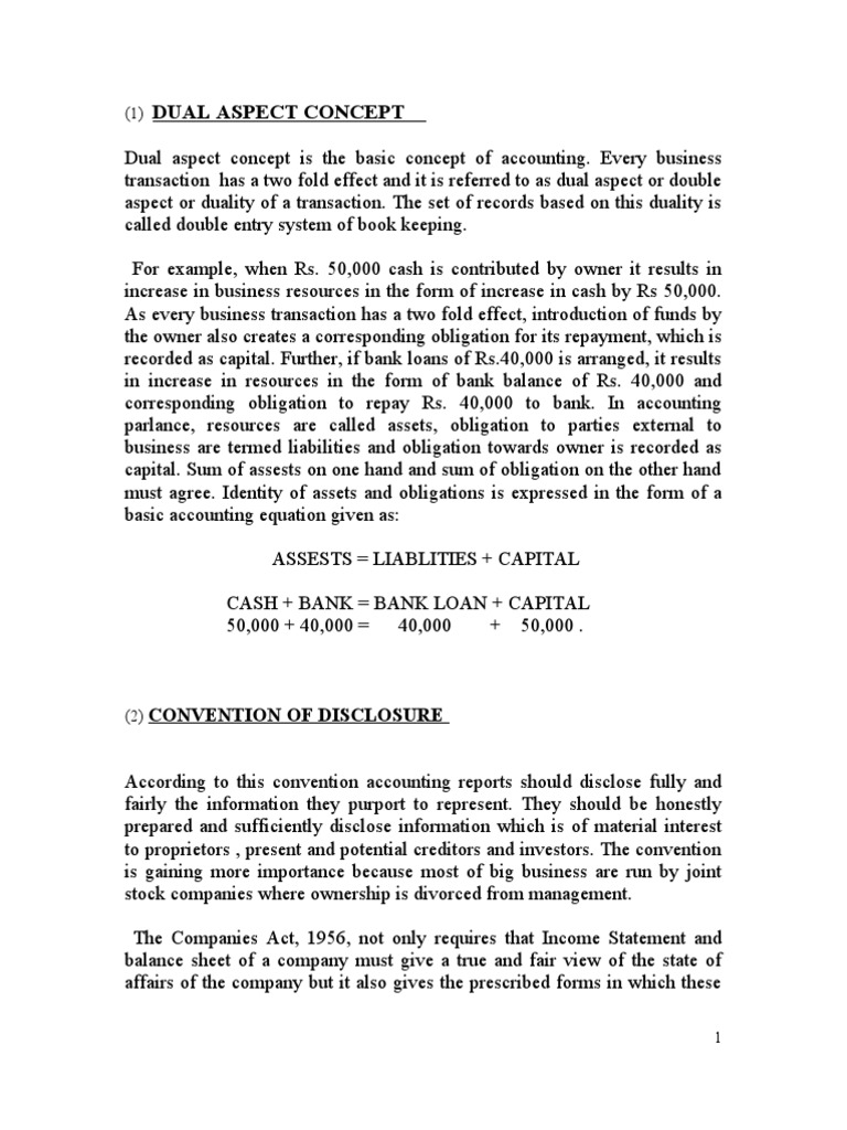 Dual Aspect Concept: Convention of Disclosure | PDF | Banks | Accounting