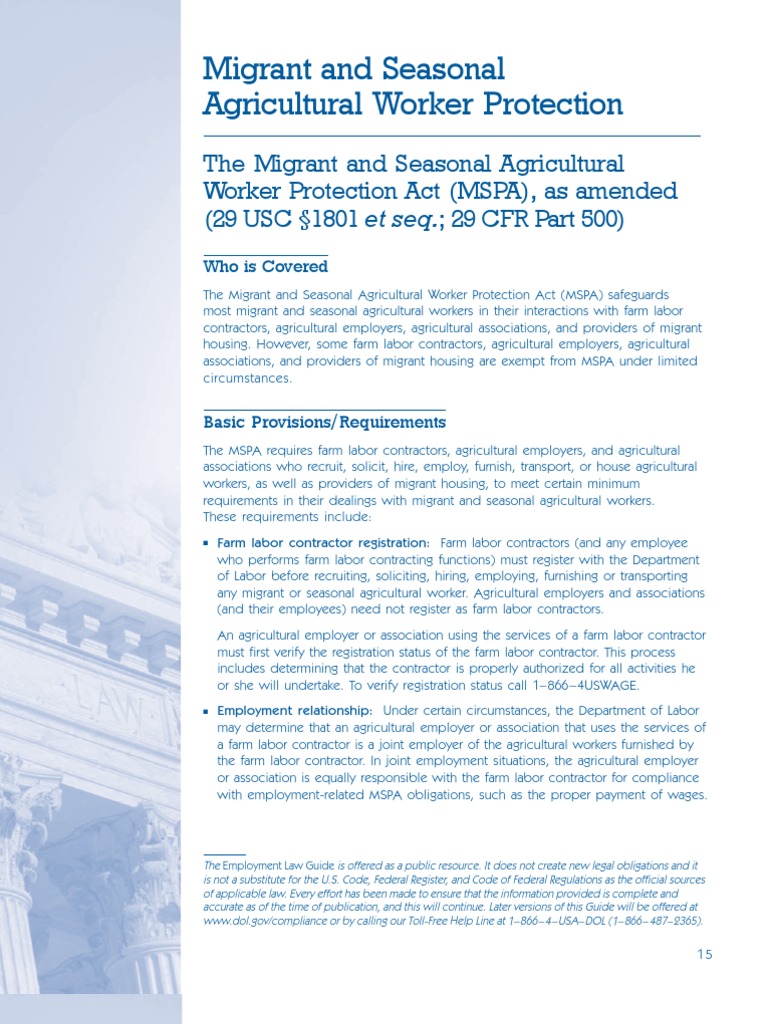 MSPA: Rights and Protections for Workers | PDF | Social Science