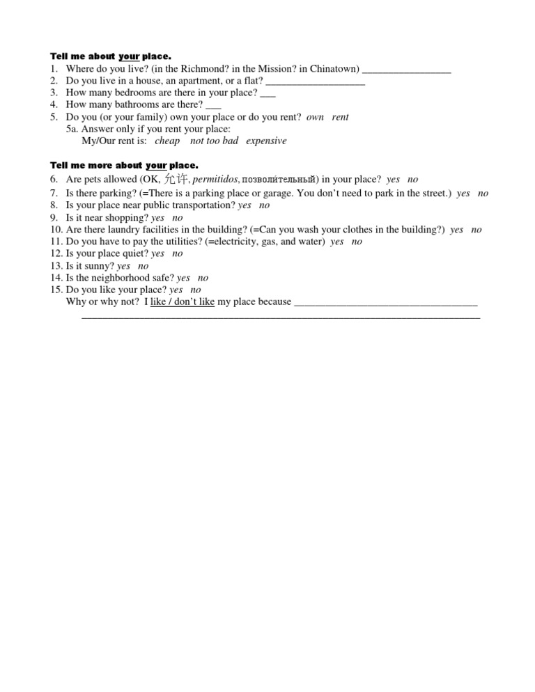 Living Situation Questionnaire | PDF | Career & Growth | Language Arts ...