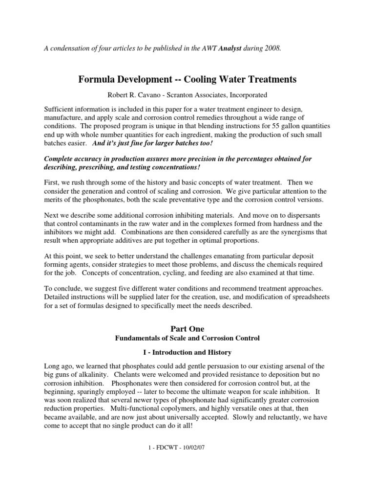 Formula Development Cooling Water Treatment Scranton PDF