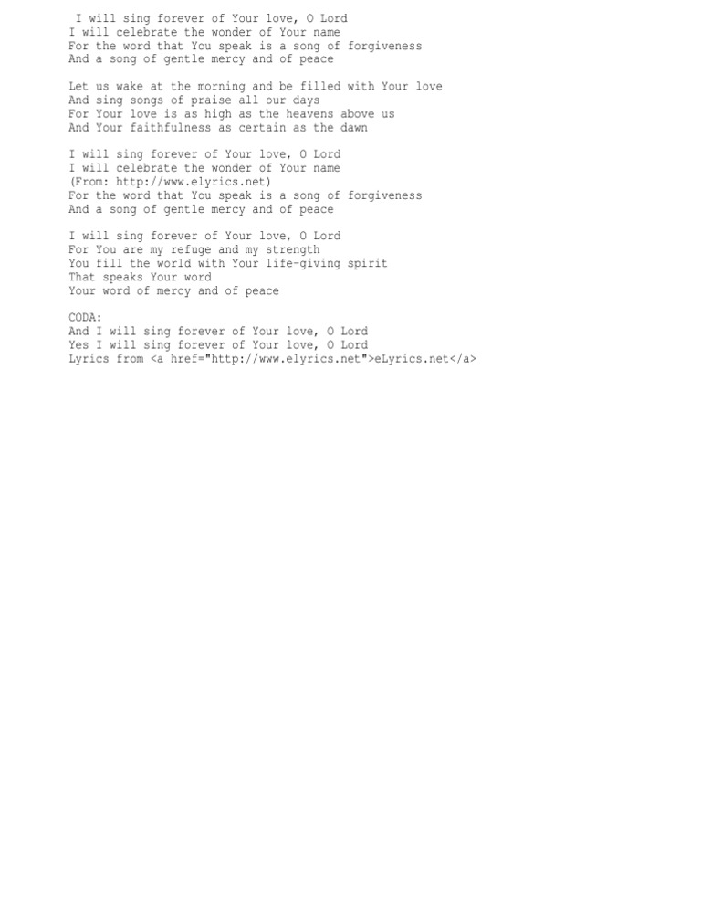 I Will Sing Forever Pdf